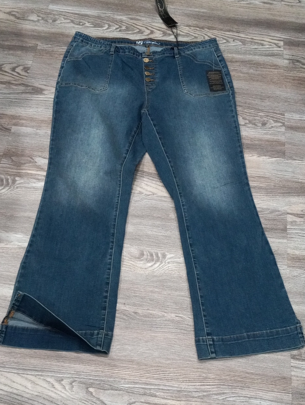 DG2 by Diane Gilman Dark Blue Button-Fly Flare Jeans